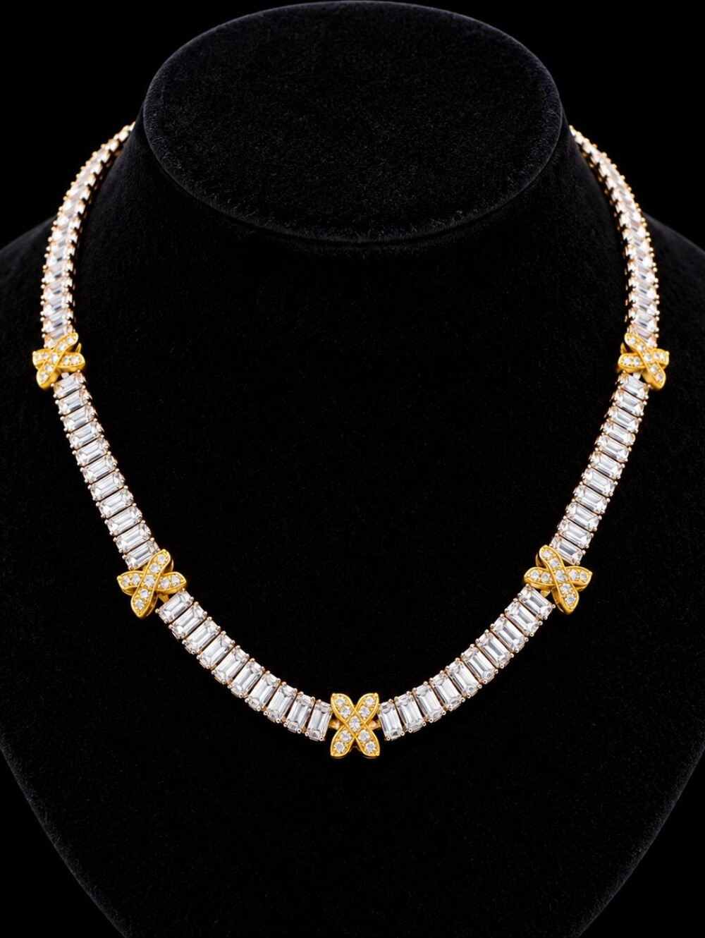 22K Gold Plate Dubai Jewelry Elegant Two-Tone Crystal Necklace with Gold Accents